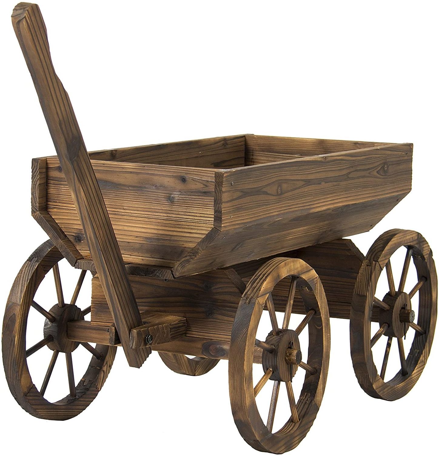 Wooden Flower Planter Wagon Pot Stand Outdoor decoration w/Rolling Wheels and Handle