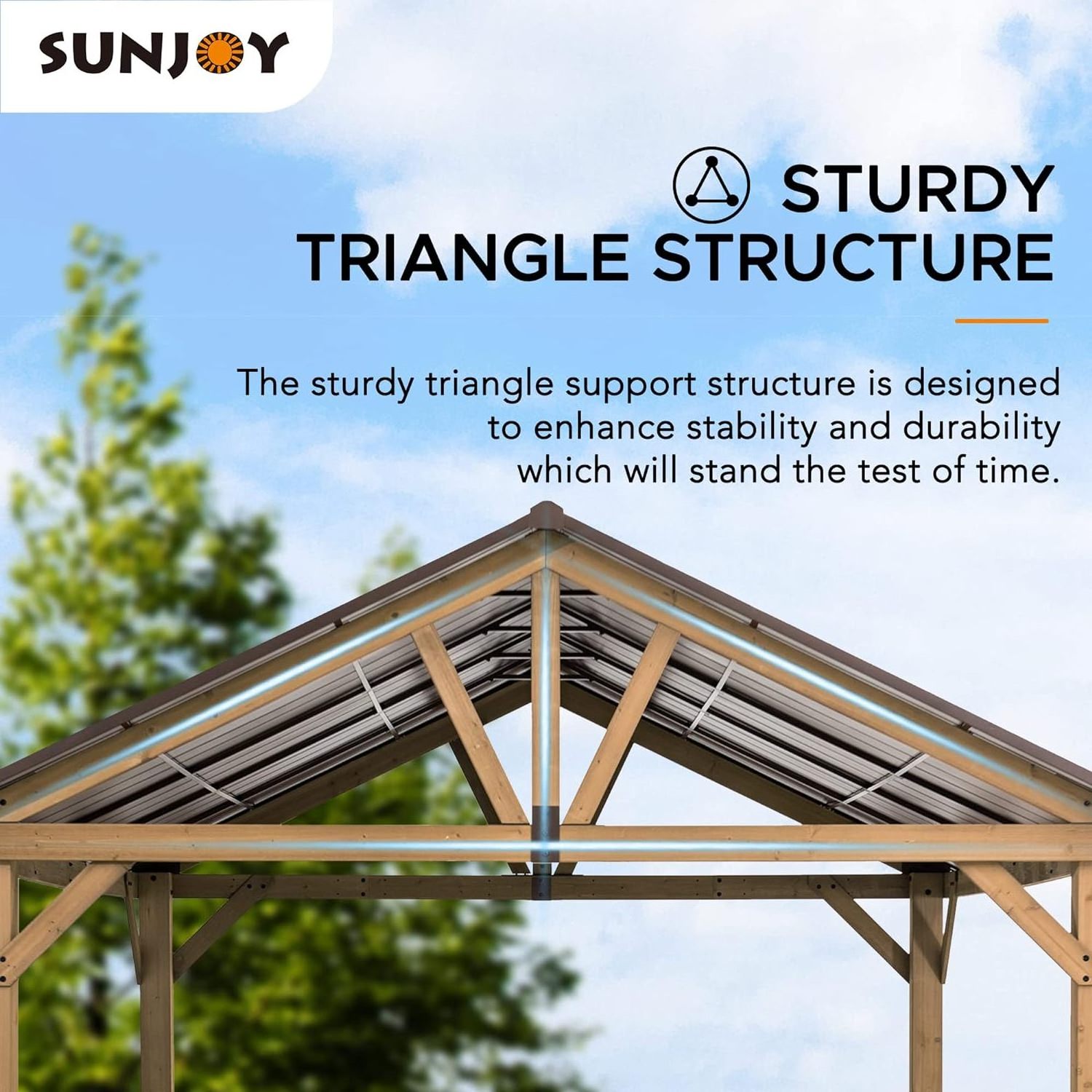 Sunjoy Wood Gazebo Pergola 13 x 15 ft. Cedar Frame Gazebos with Matte Black Steel Gable Hardtop Roof Canopy