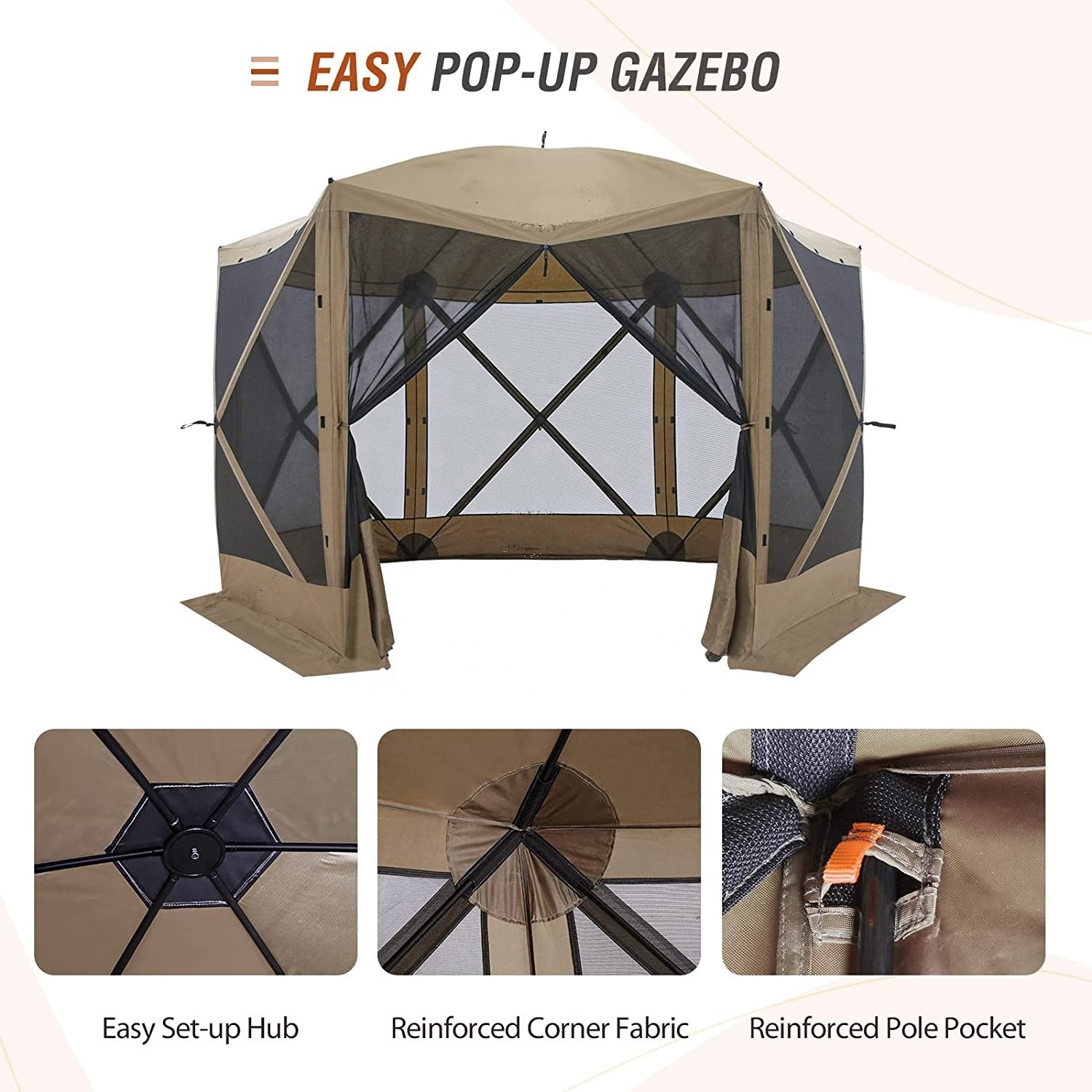 Quick-Set Portable Pop Up Outdoor Instant Camping Pavilion Gazebo Screen Tent 6 Sided Canopy Shelter House