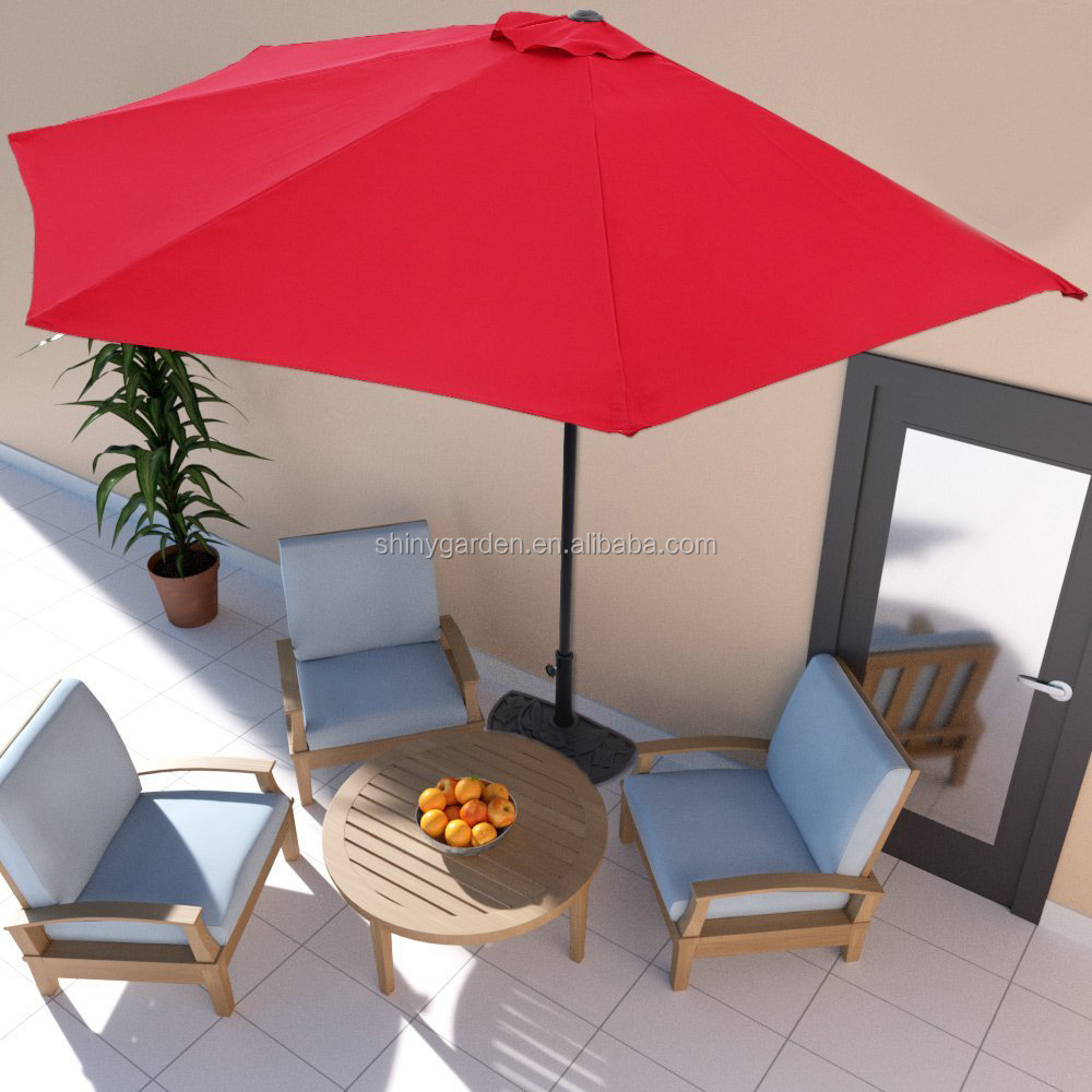 9 foot Half Round Outdoor Market Garden Patio Parasol Sun Shade Umbrella with Crank