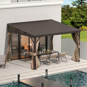 Lean to Gazebo, Hardtop Hard Top Wall Mounted Gazebo with Sloping Galvanized Steel Roof, Wall Pergola with Aluminum Frame