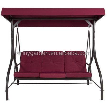 3 Seats Burgundy Patio Swing Hammock With Canopy