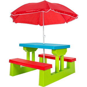 Kids Multi-Colour Picnic Table Outdoor Indoor Bench Set Chair with Umbrella