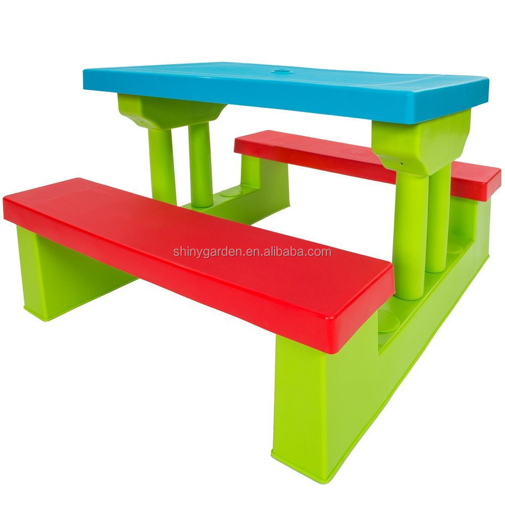 Kids Multi-Colour Picnic Table Outdoor Indoor Bench Set Chair with Umbrella