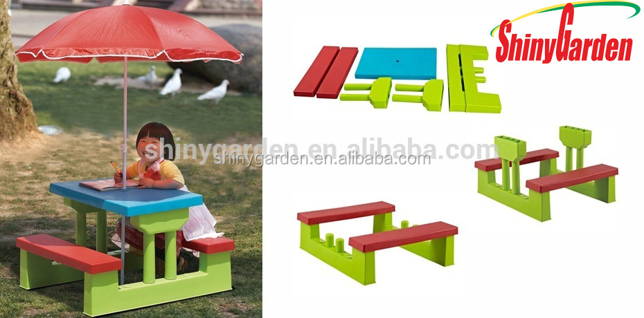 Kids Multi-Colour Picnic Table Outdoor Indoor Bench Set Chair with Umbrella