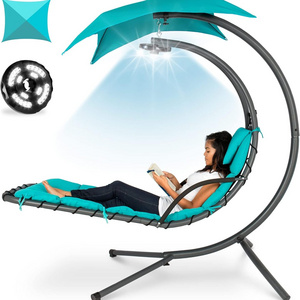 Hanging Chaise Lounger Chair Arc Stand Air Porch Swing Hammock Chair With Canopy LED-Lit Light