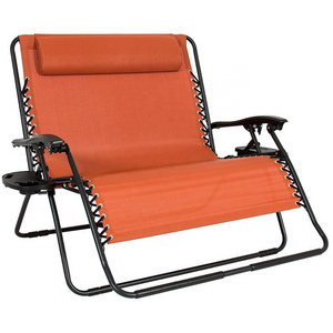 Huge 2 Person Folding Gravity Relax Double Wide Patio Sun Lounger Chaise Lounge Back Camping Chair