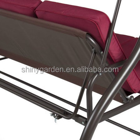 3 Seats Burgundy Patio Swing Hammock With Canopy