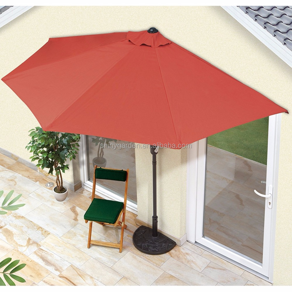 9 foot Half Round Outdoor Market Garden Patio Parasol Sun Shade Umbrella with Crank