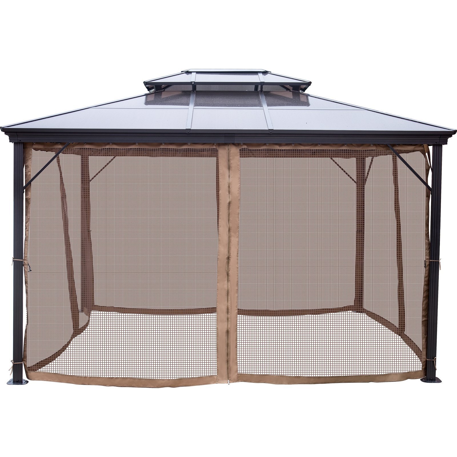 Patio Gazebo Canopy Hardtop with Mosquito Netting 10x12 ft Outdoor Gazebo Canopy