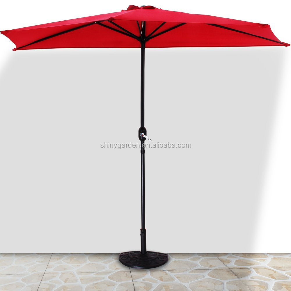 9 foot Half Round Outdoor Market Garden Patio Parasol Sun Shade Umbrella with Crank