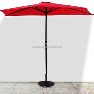 9 foot Half Round Outdoor Market Garden Patio Parasol Sun Shade Umbrella with Crank