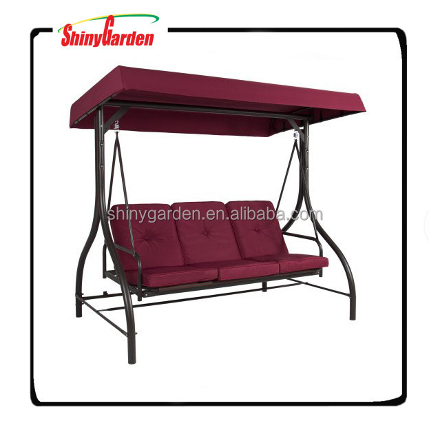 3 Seats Burgundy Patio Swing Hammock With Canopy