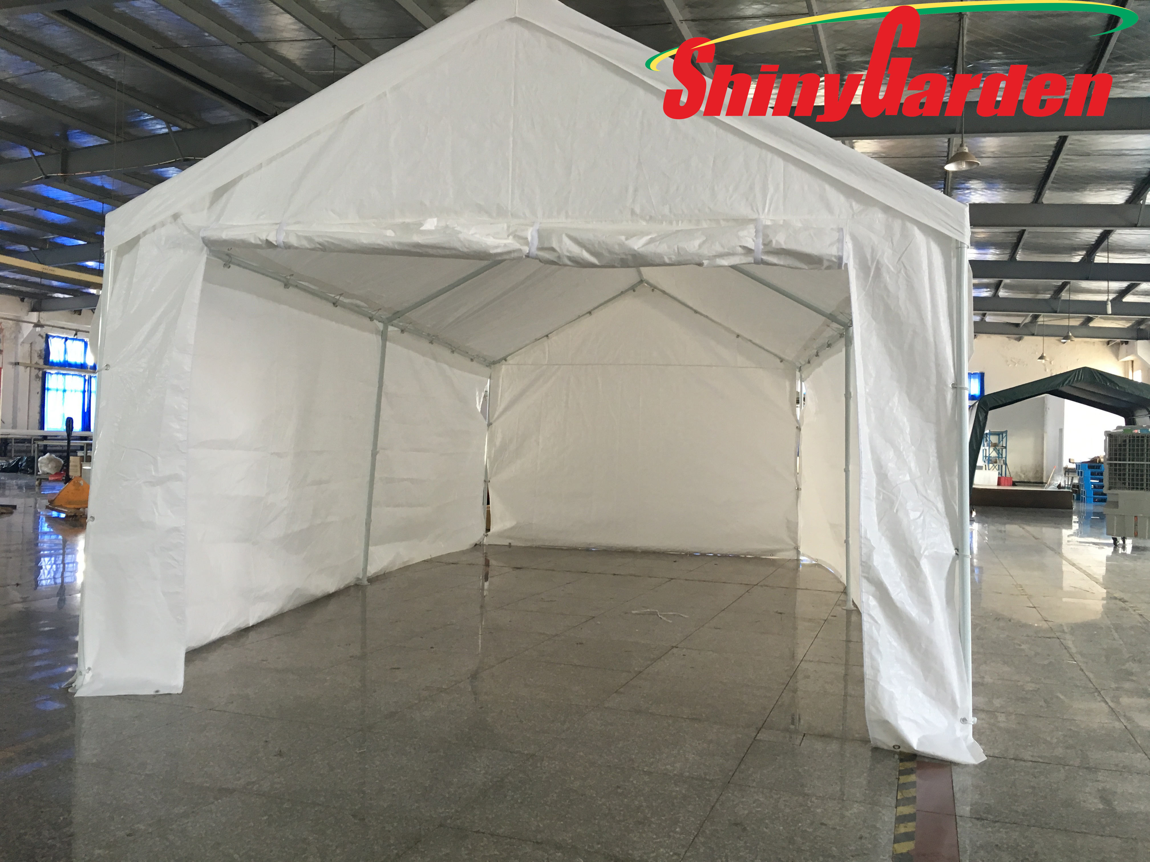 10' x 20' Car Storage Carport Garage Canopy Shelter Tent With Sidewalls White - 6 Legs Galvanized Poles for Carport