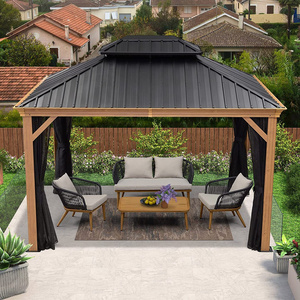 10' X 12' Hardtop hard top Permanent Patio Galvanized Steel Canopy Aluminum Frame Garden Gazebo with Curtains and Netting