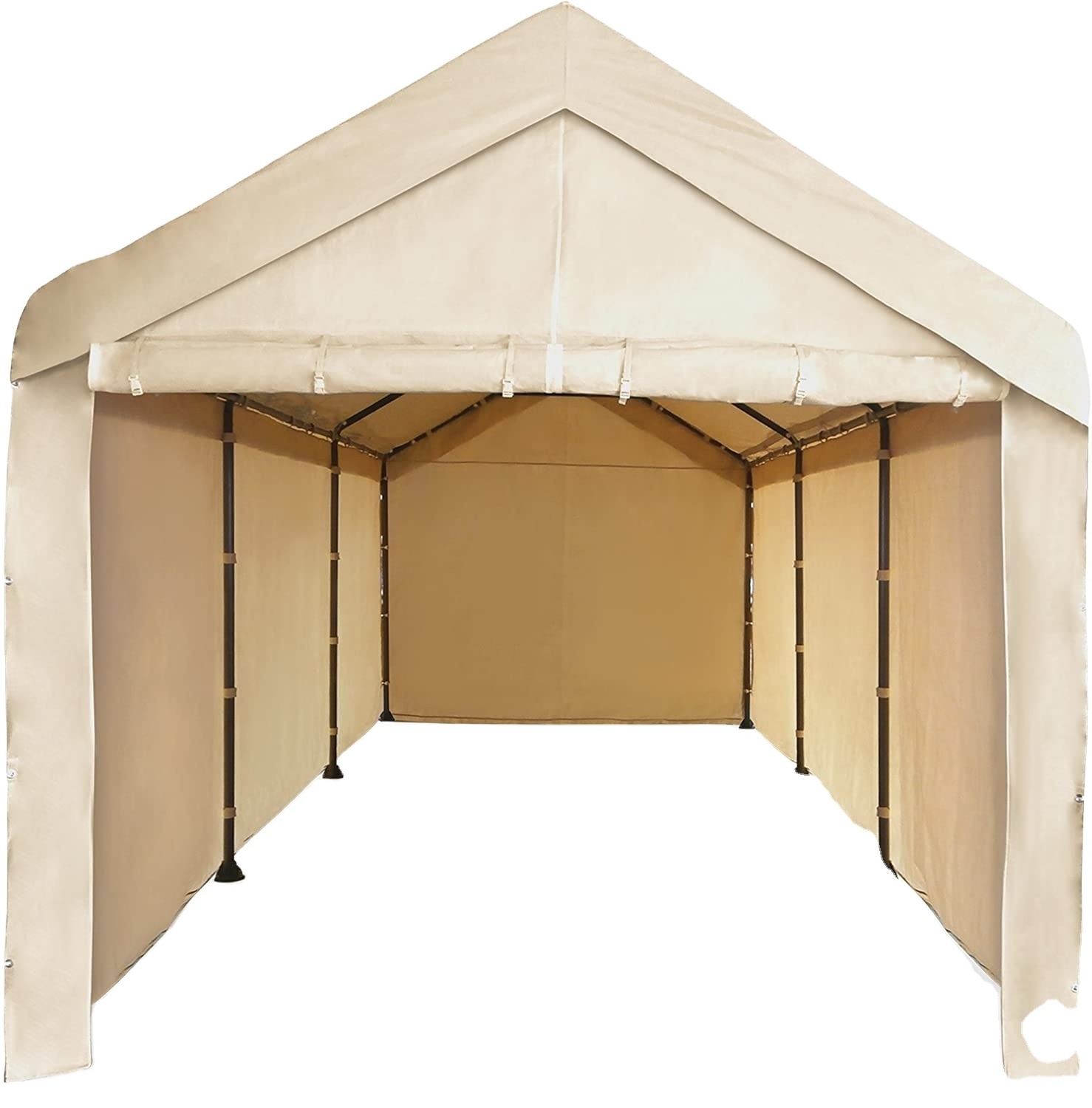 10x20ft Heavy Duty Beige Carport, Car Canopy Versatile Shelter with Sidewalls