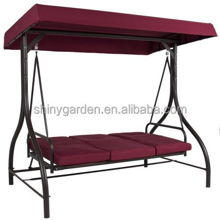 3 Seats Burgundy Patio Swing Hammock With Canopy