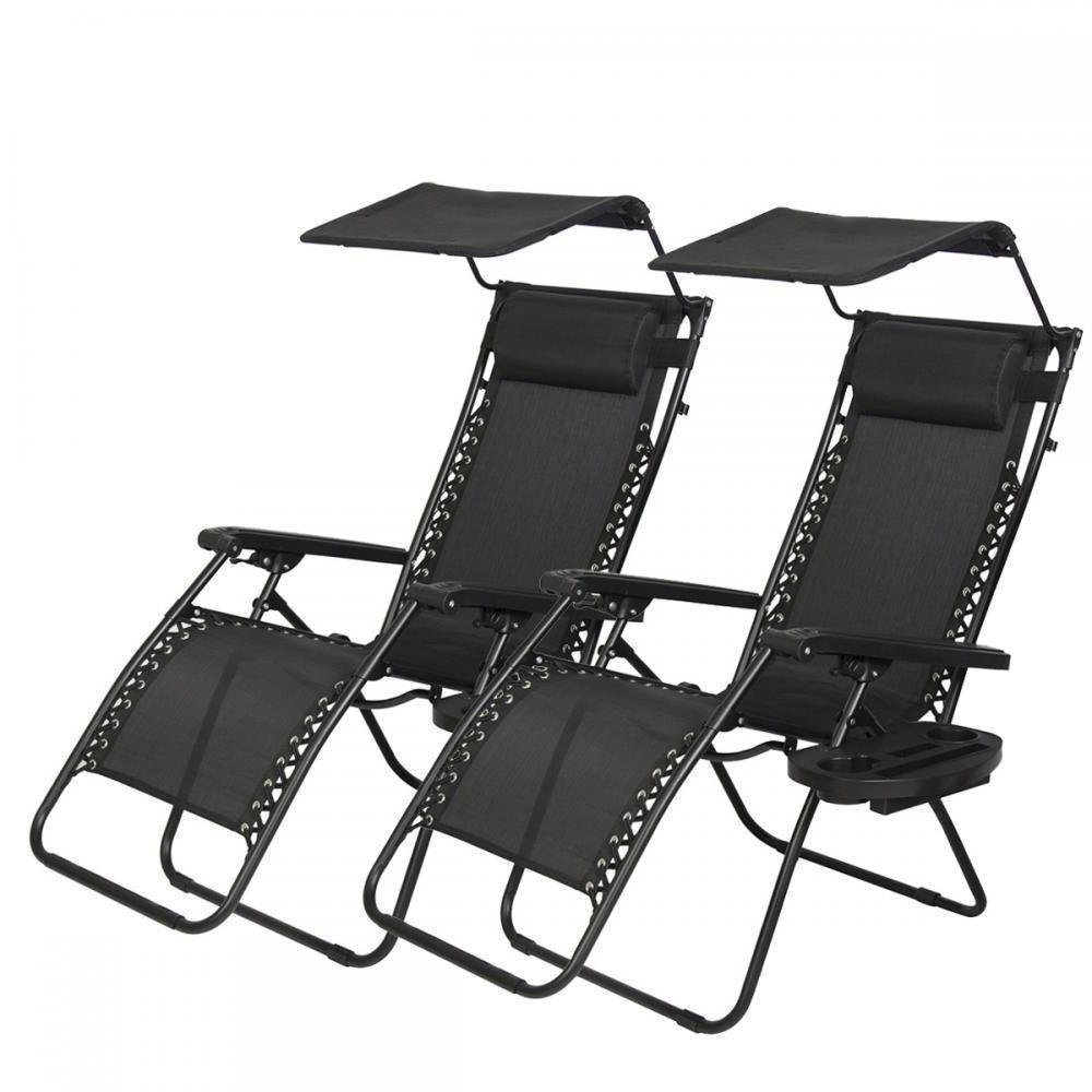 Folding Zero Gravity Recliner Lounge Chair With Canopy Shade & Cup Holder