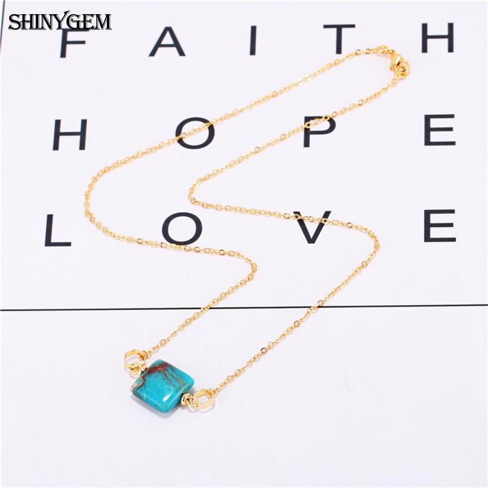 Fashion square shape 24k gold plated box chain imperial jasper beads charms pendant women jewelry necklace