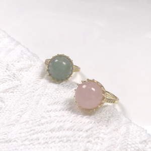 Fashion gold plated jewelry crown metal natural healing green strawberry crystal stone rose quartz rings women