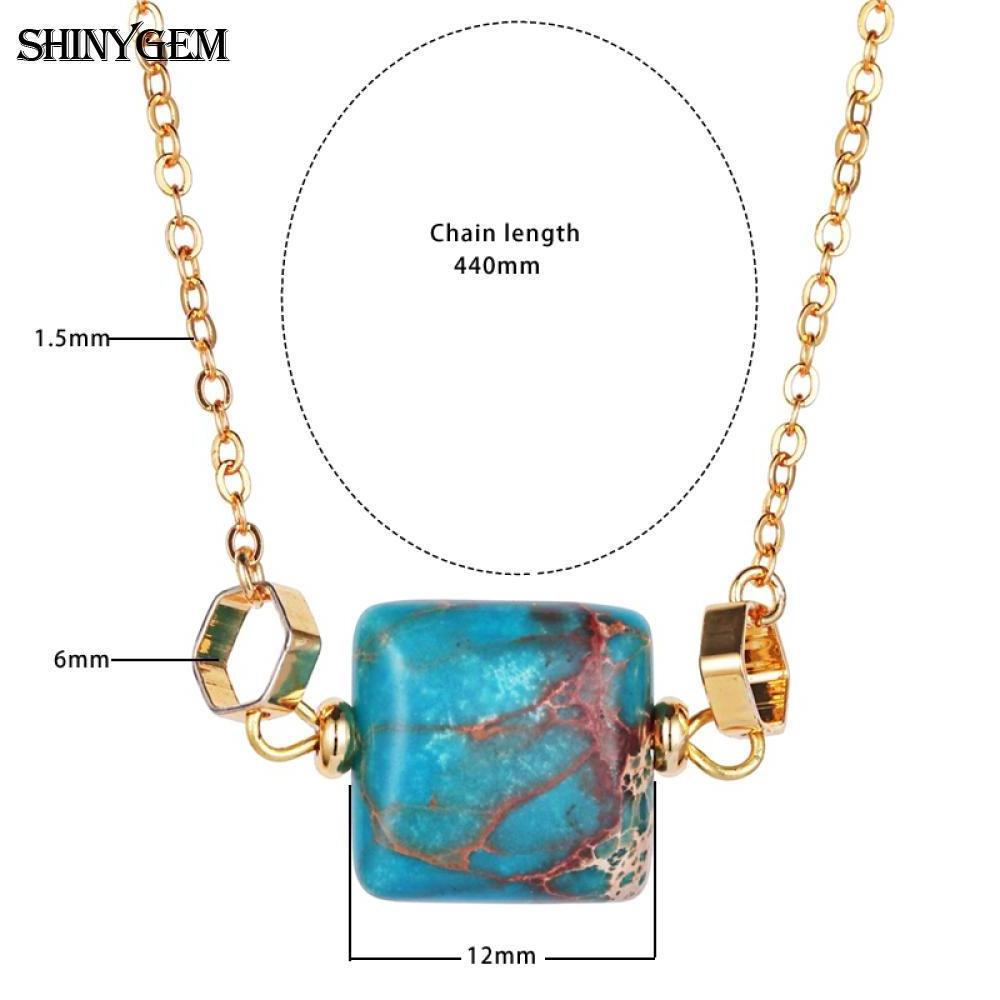 Fashion square shape 24k gold plated box chain imperial jasper beads charms pendant women jewelry necklace