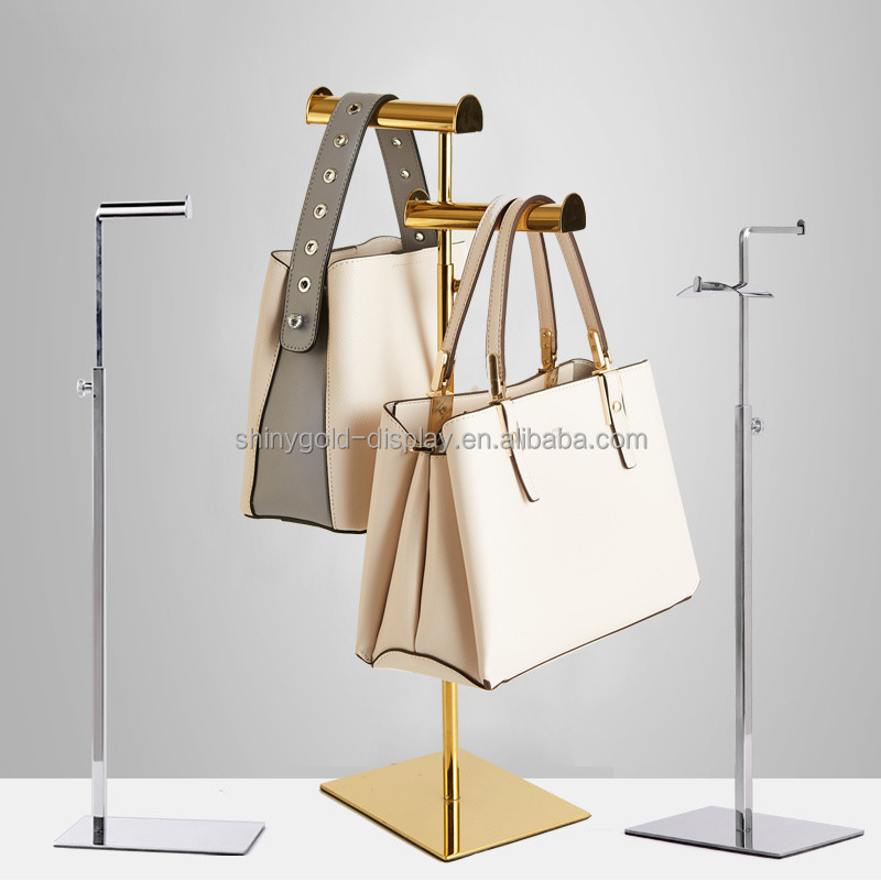 Metal Adjustable Hanging Bag Golden Stainless Steel Hanging Bag Display Stand For Shoes Store