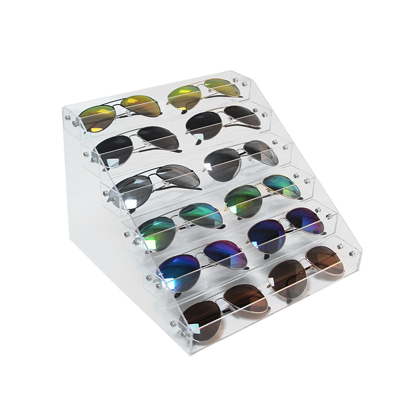 Wholesale Acrylic Nail Polish Rack Salon Stand Transparent Sunglasses Holder 1/2/3/4/5/6/7 Tier Clear Acrylic Glasses Display