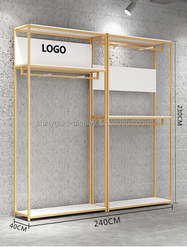 Customized Logo Clothing Display Rack Stand Fashion Shop Black Metal Men Clothes Display Rack Kids Display Shelves for Boutique