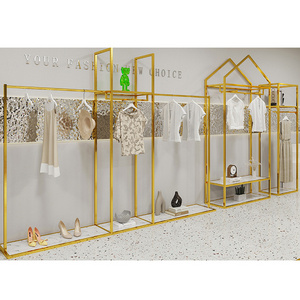 Lady Garment Shop Retail Clothing Display Rack Standing Double Rail Metal Garment Stand Gold Clothing Rack for Woman Shop