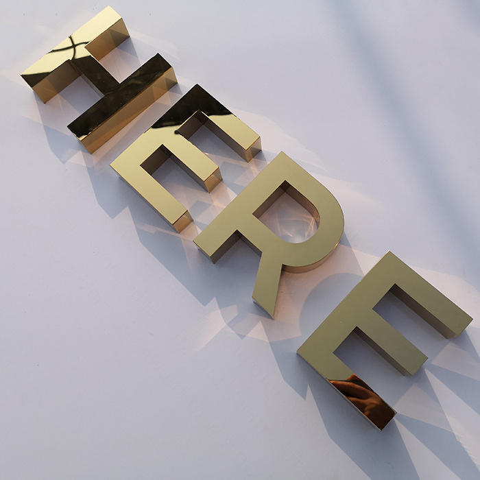 Custom Waterproof Office Lobby Metal Letters 3D Stainless Steel Meter Outdoor Letter Signage Metallic Gold Signs