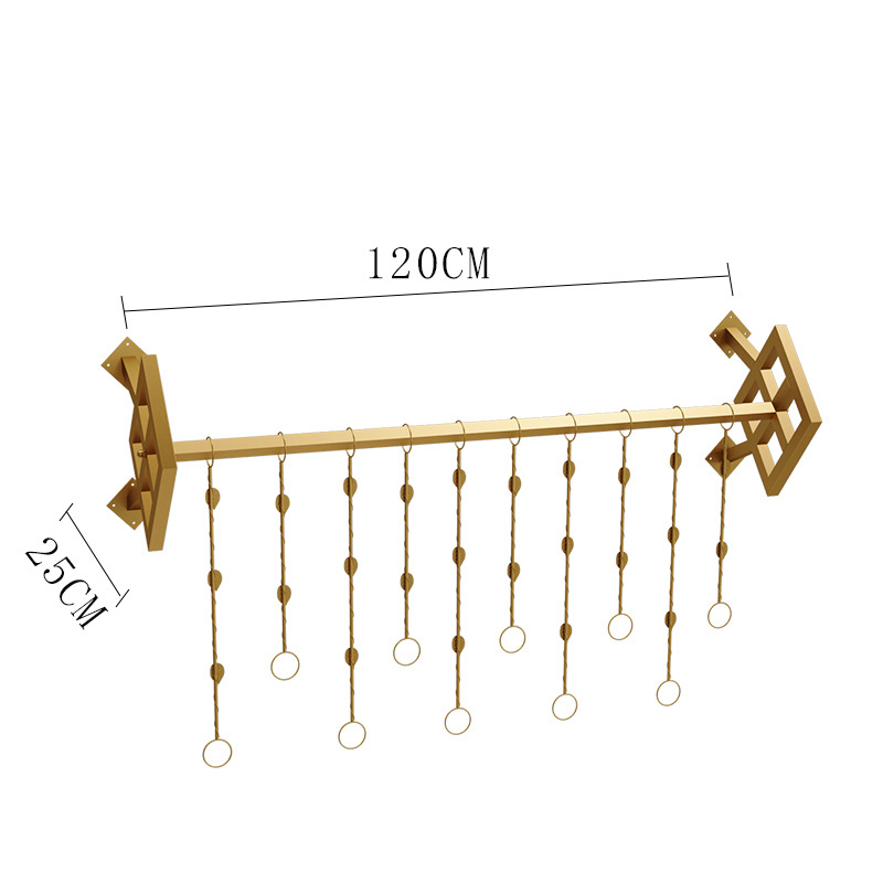 Boutique Gold Wall Hanging Clothes Rack Metal Clothing Hanging Rack Display For Shop