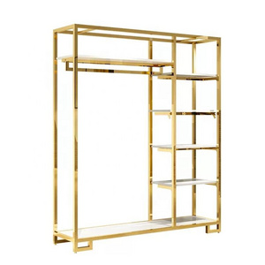 Retail Custom Gold Garment Stand Shelf Golden Clothes Display Stand Store Stainless Steel Boutique Clothing Display Rack