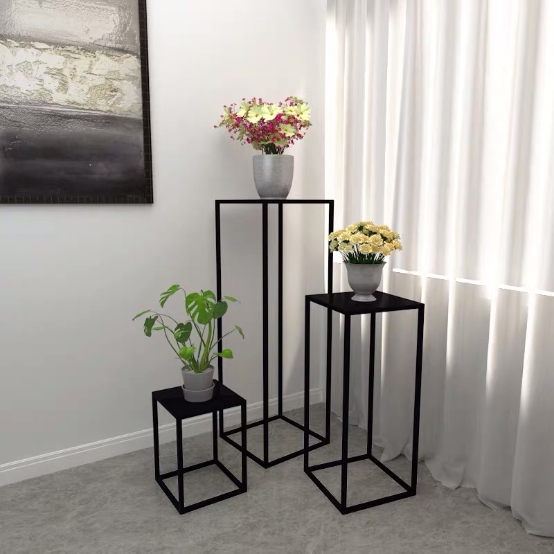 Nesting Display End Table Square Rack Flower Holder Black Planter Pot Rack Tall Tiered Decor Display Metal Plant Stand