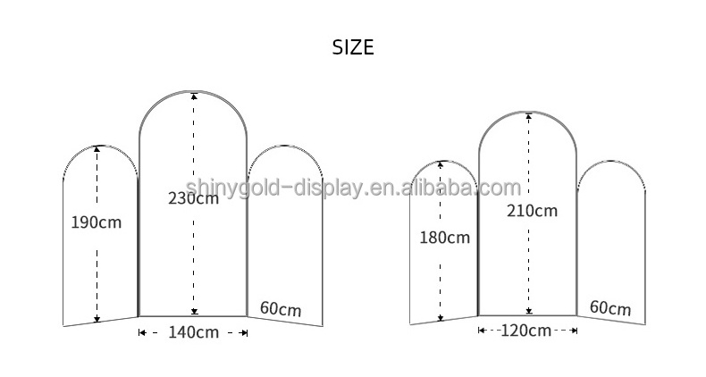 Custom Large Arched Three-fold Mirror Wedding Dress Fitting Standing Mirror Stainless steel Full-Length Floor Mirror for Shop