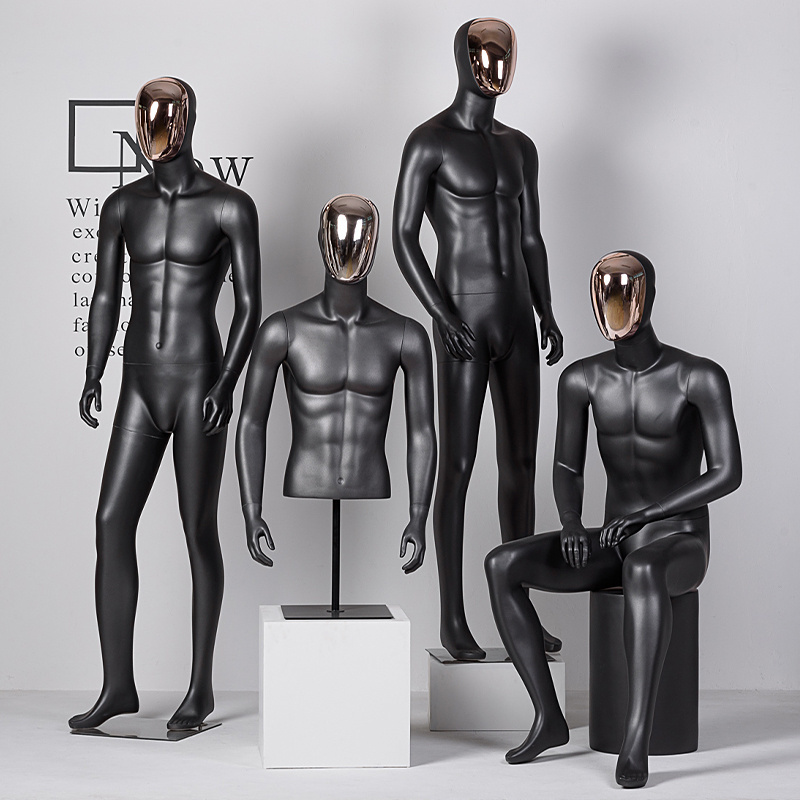 Boutique Gold Chrome Mannequin Head Flexible Arm Men Manikin Dummies Whole Body Matte Black Men Mannequin Full Body