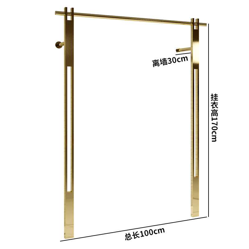 Clothing Store Retail Garment Display Rack New Stainless Steel Mirror Gold Clothing Stand Display Clothes Rack Wall Mounted