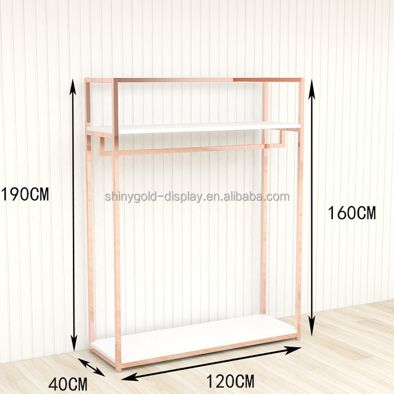 Retail Store Custom Lady Shop Design Display Clothing Racks Garment Shops Dress Display Stands Rose Gold Clothes Rack