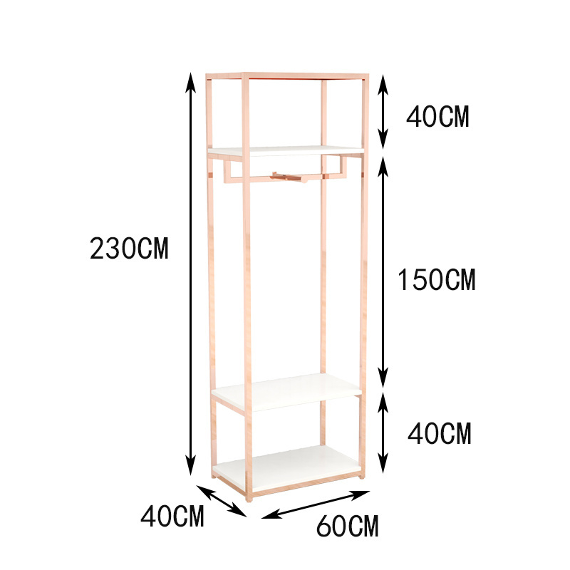 Retail Store Custom Lady Shop Design Display Clothing Racks Garment Shops Dress Display Stands Rose Gold Clothes Rack