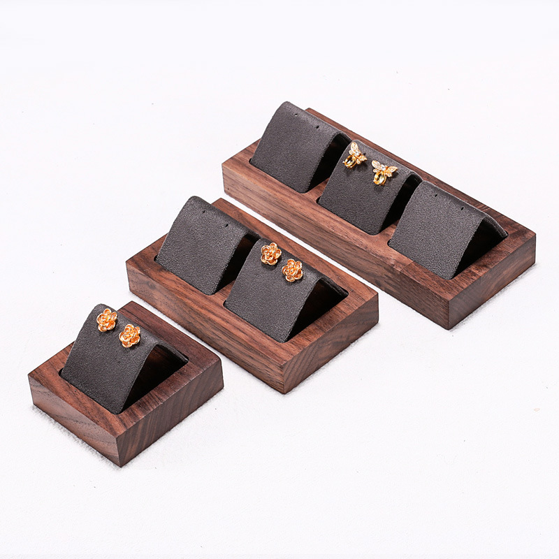 Luxury Walnut Wood 12 Grid Leather Velvet Case Jewelry Piercing Jewelry Earrings Display Tray with Display Case