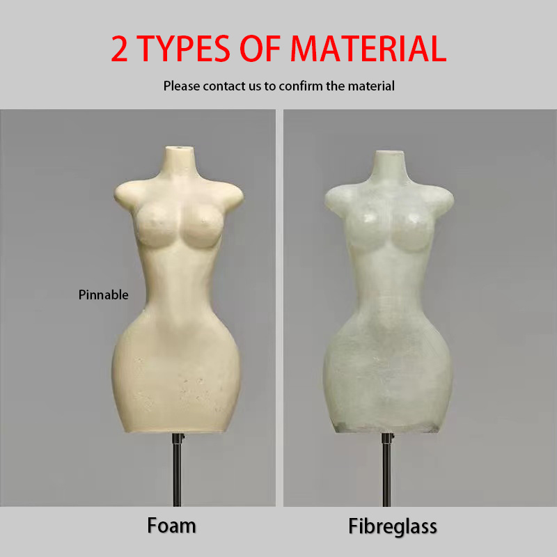 Custom Velvet Curvy Mannequin Foam Big Butt Hips Boobs Busty Fiberglass Women Upper Brown Half Body Plus Size Female Mannequin