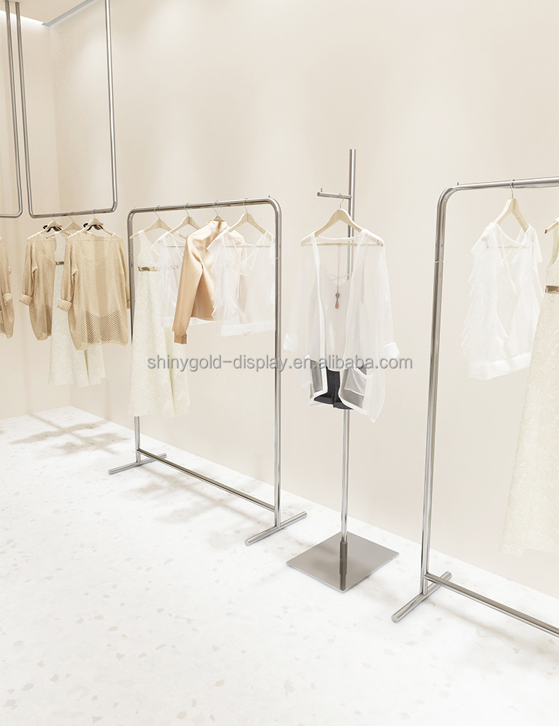 Modern Simple Industrial Metal Clothes  Racks Pipe Stainless Steel Boutique Clothing Racks For Shops