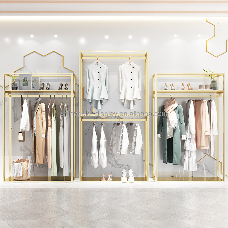 Custom Clothes Display Racks Store Stainless Steel Commercial Garment Shelving Gold Boutique Clothing Racks for Shop