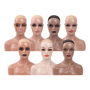 Wholesale African American Make up Face Wig Display Realistic Mannequin Head with Shoulders,Wig Mannequin Head for Wig Display