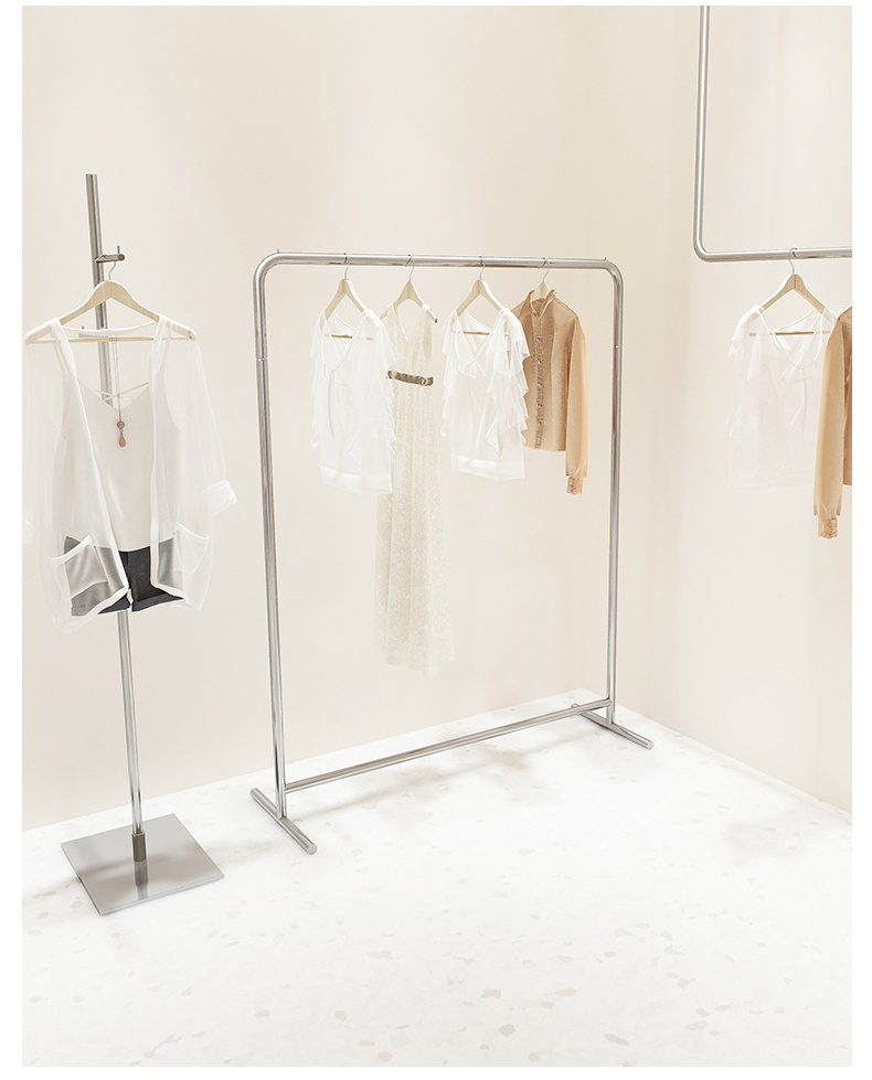 Modern Simple Industrial Metal Clothes  Racks Pipe Stainless Steel Boutique Clothing Racks For Shops