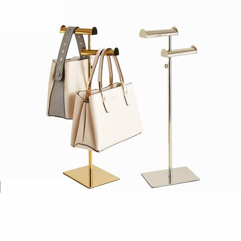 Metal Adjustable Hanging Bag Golden Stainless Steel Hanging Bag Display Stand For Shoes Store