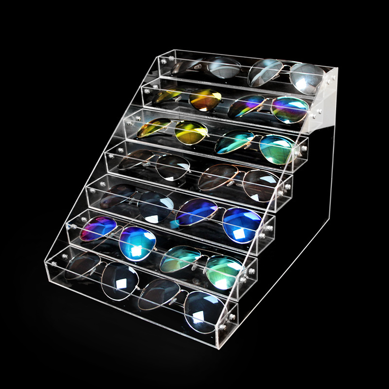 Wholesale Acrylic Nail Polish Rack Salon Stand Transparent Sunglasses Holder 1/2/3/4/5/6/7 Tier Clear Acrylic Glasses Display