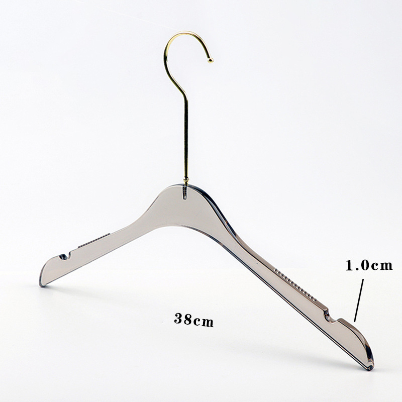 Free Custom Logo Transparent Grey Plastic Acrylic Hanger Skirt Trousers Pants Shirt Clear Acrylic Hanger with Gold Hook