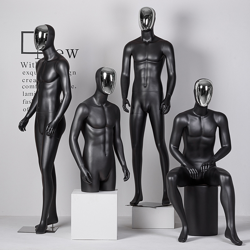 Boutique Gold Chrome Mannequin Head Flexible Arm Men Manikin Dummies Whole Body Matte Black Men Mannequin Full Body