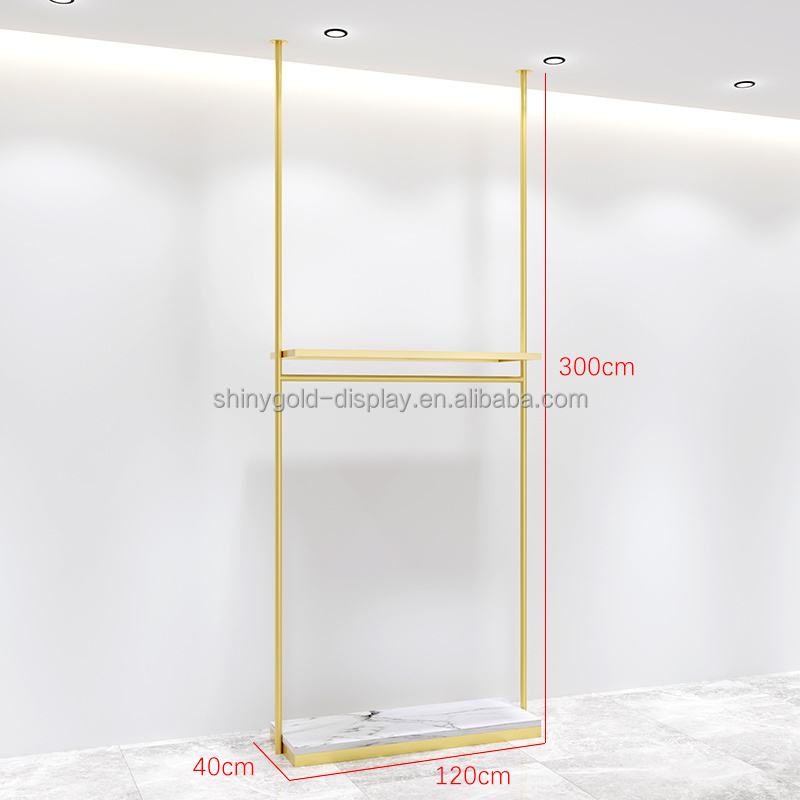 Wholesale Fashion Portable Golden Clothes Hanger Stand Display Rack Clothing Garment Rack Metal Double Rail Hanging