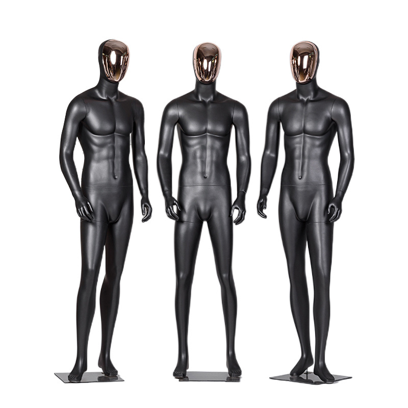 Boutique Gold Chrome Mannequin Head Flexible Arm Men Manikin Dummies Whole Body Matte Black Men Mannequin Full Body